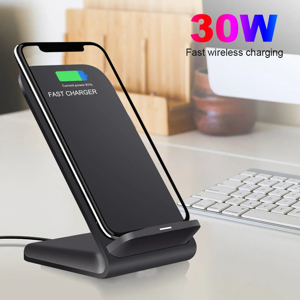 30W Wireless Charger Stand for iPhone & Samsung | Fast Charging Dock Station