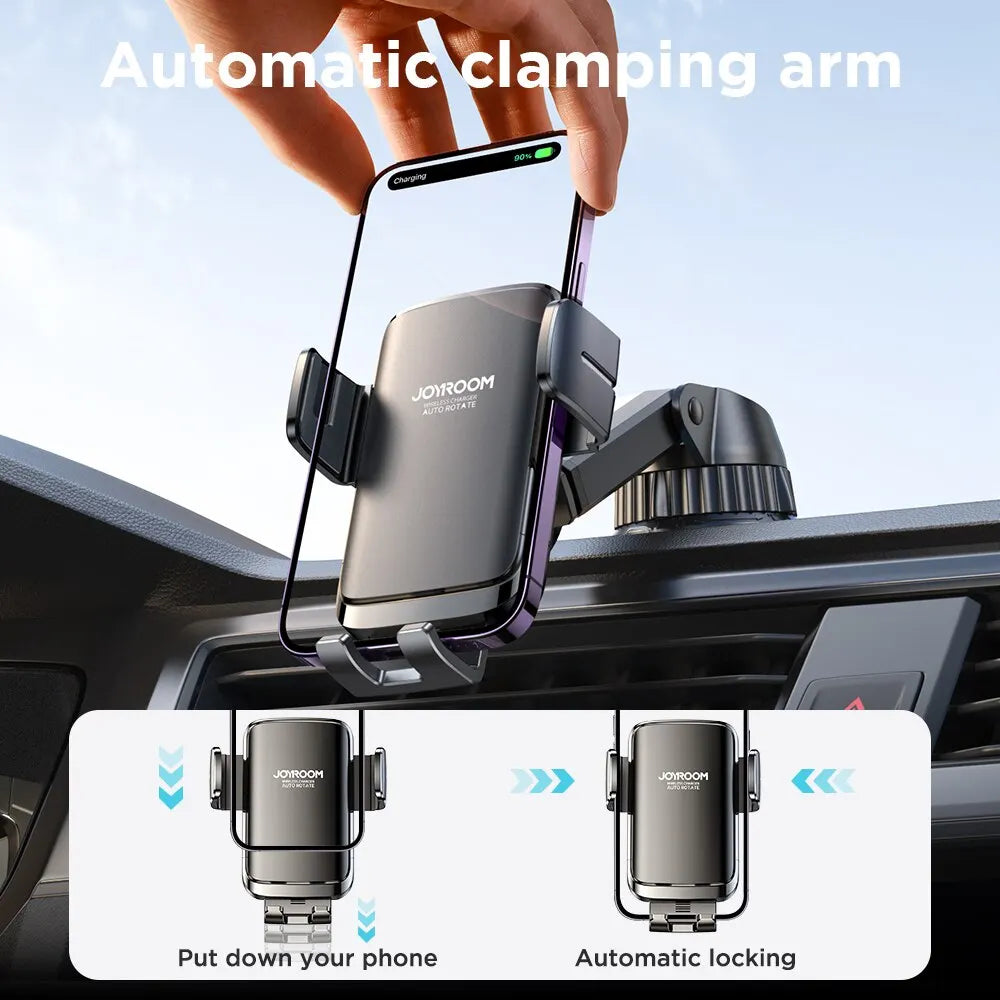 Wireless Car Phone Holder & Charger - Stable, Rotatable, for Air Vent or Dashboard