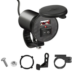 Motorcycle Handlebar USB Charger 5V-1.5A with Switch for Phone & Accessories