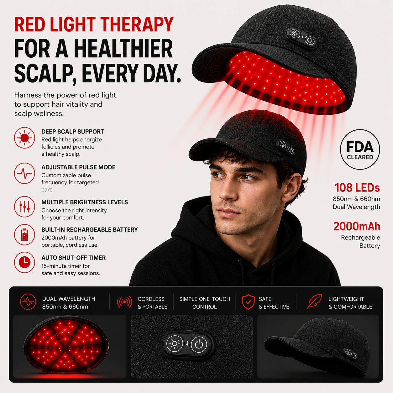 7hw StrandAir | Fully Integrated Wireless LED Scalp Wellness System