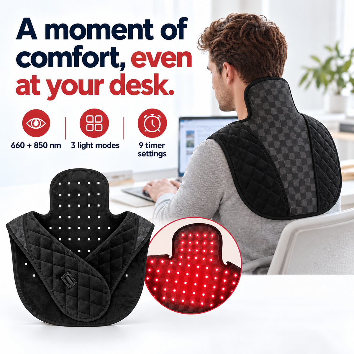 7HW MantleFlex Red Light Wrap for Stiff Neck, Shoulders & Back