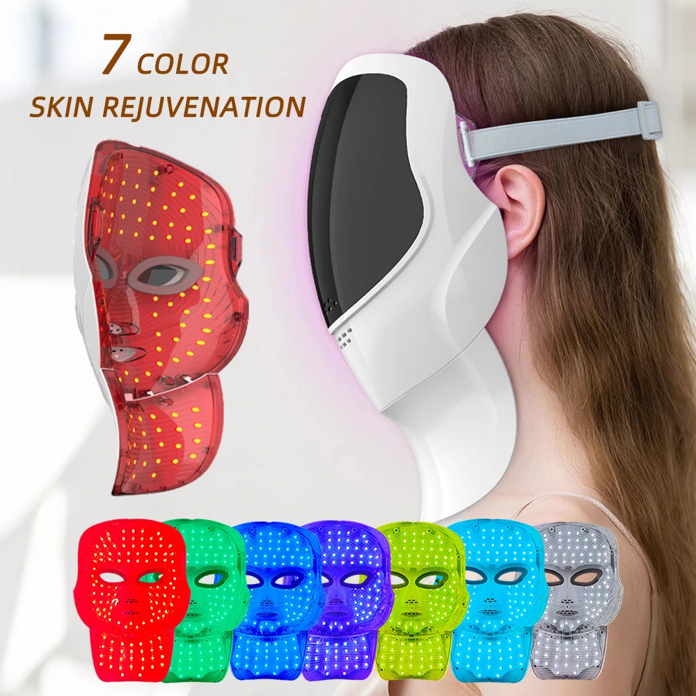 Wireless 7-Color LED Photon Therapy Face & Neck Mask - Rechargeable Facial Lifting & Skin Care Tool for Anti-Aging & Acne