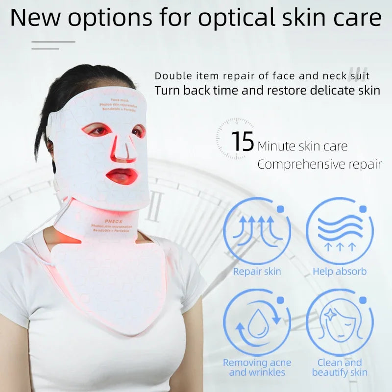4-Color LED & Near Infrared Silicone Face & Neck Mask - Anti-Aging, Rejuvenation & Skin Repair for Home SPA