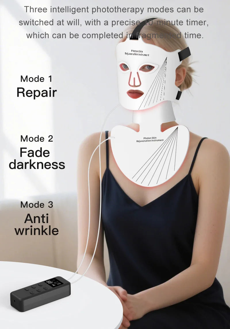 8-Color LED Face & Neck Light Therapy Mask - Professional Red Light & NIR Therapy for Anti-Aging