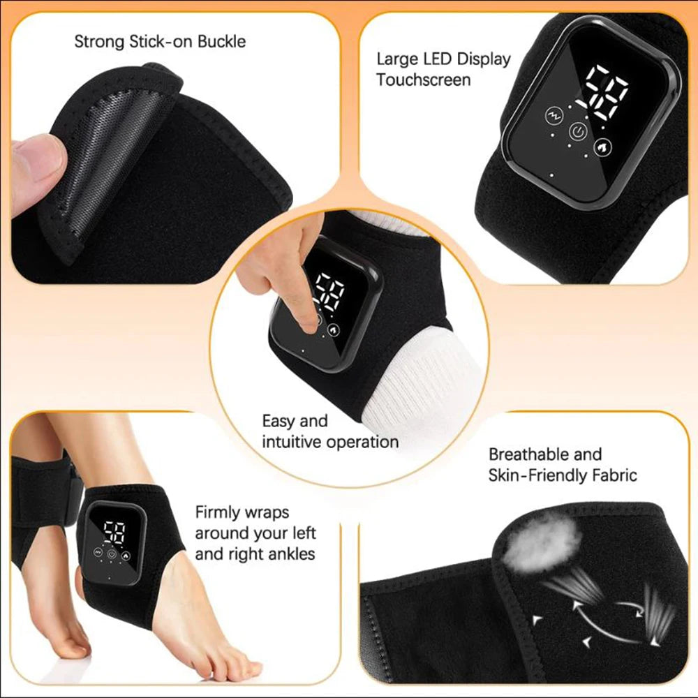 2PCS Cordless Ankle Massager with Heat & Vibration, Rechargeable Heated Foot Wrap for Pain Relief & Recovery (3 Levels)