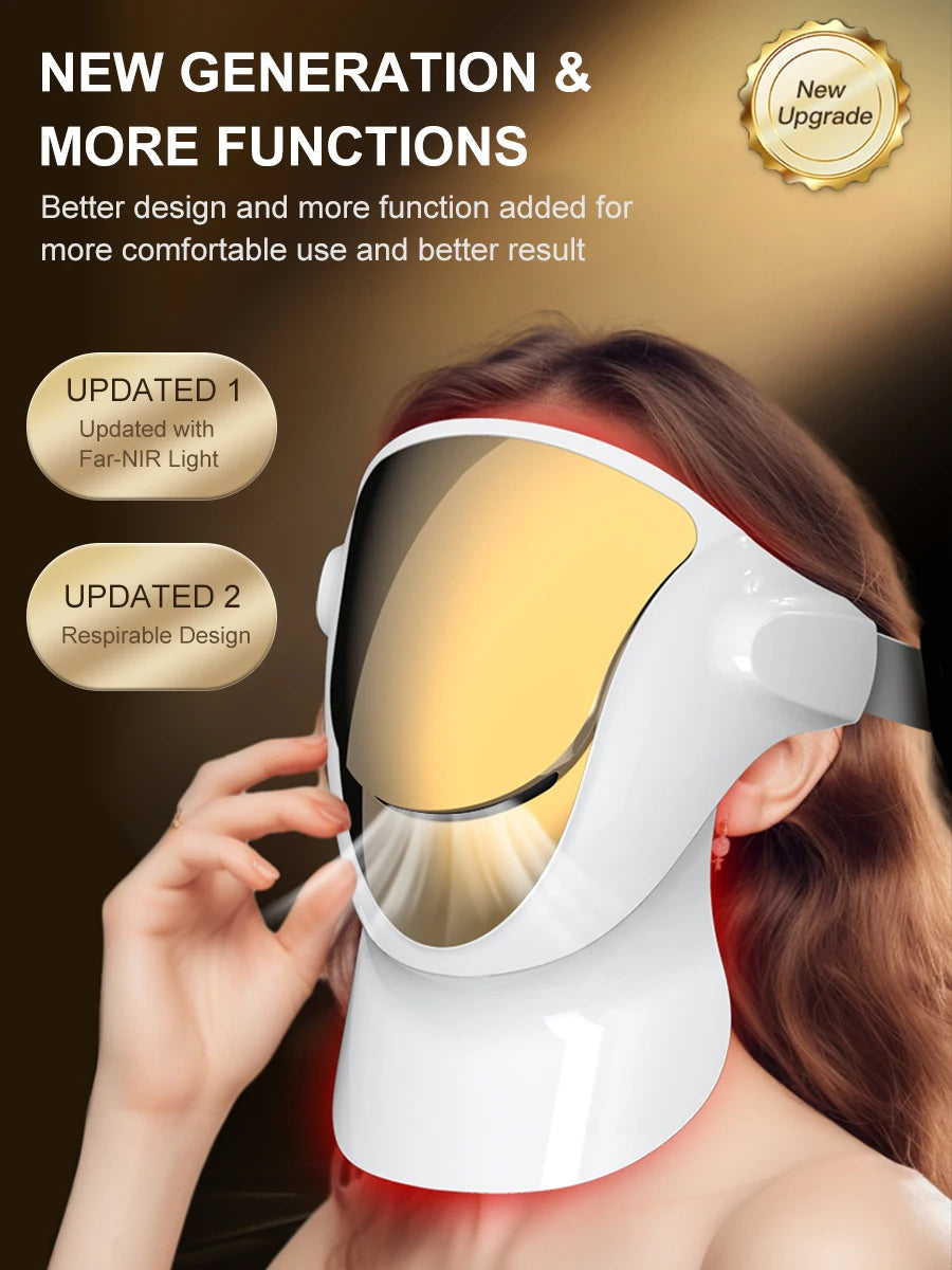 Professional 807 LED Face & Neck Light Therapy Mask - Infrared & 3-Color Therapy for Anti-Aging & Acne