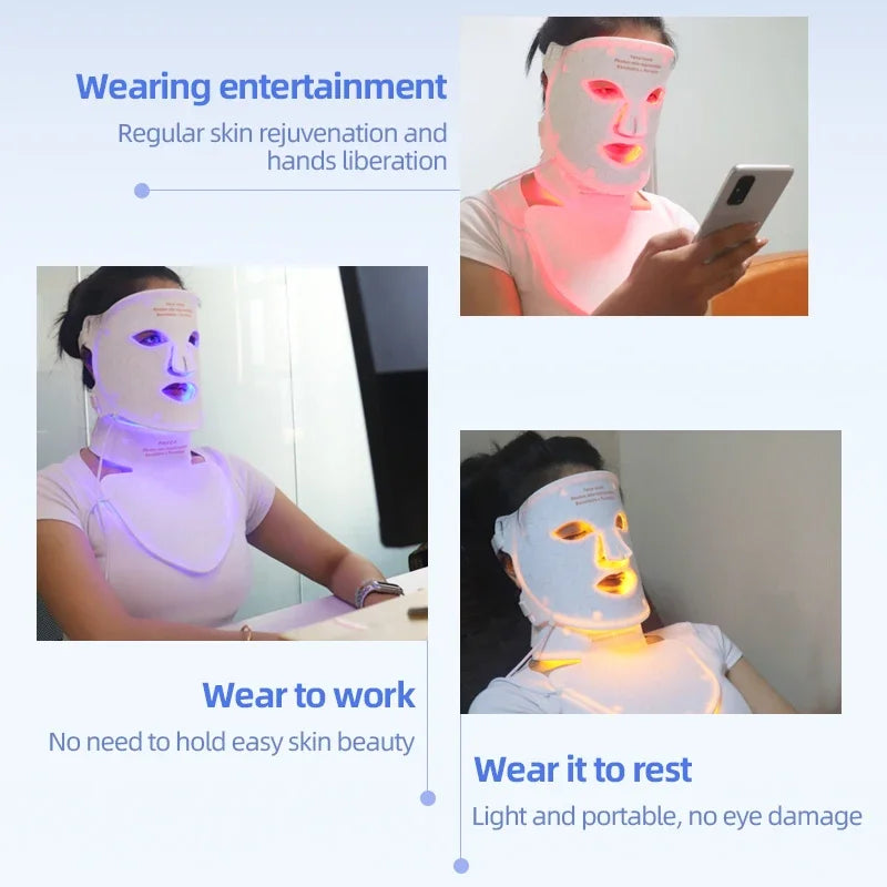 4-Color LED & Near Infrared Silicone Face & Neck Mask - Anti-Aging, Rejuvenation & Skin Repair for Home SPA