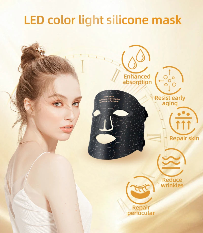 4-Color Silicone LED Face Mask, 850nm Near-Infrared & Red Light Therapy Device, 3000mAh Rechargeable Beauty Mask (240 LEDs)