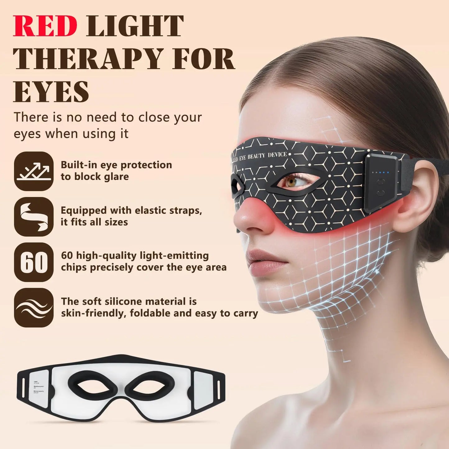 850nm Near-Infrared Red Light Therapy Eye Mask - Treatment for Dark Circles, Puffiness & Wrinkles
