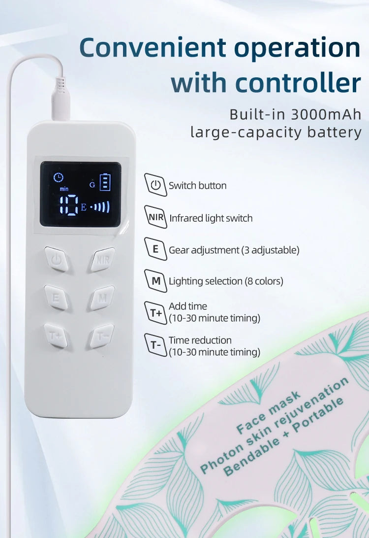 8-Color LED Light Therapy Mask for Face & Neck - Red Light Therapy for Anti-Aging & Acne Care