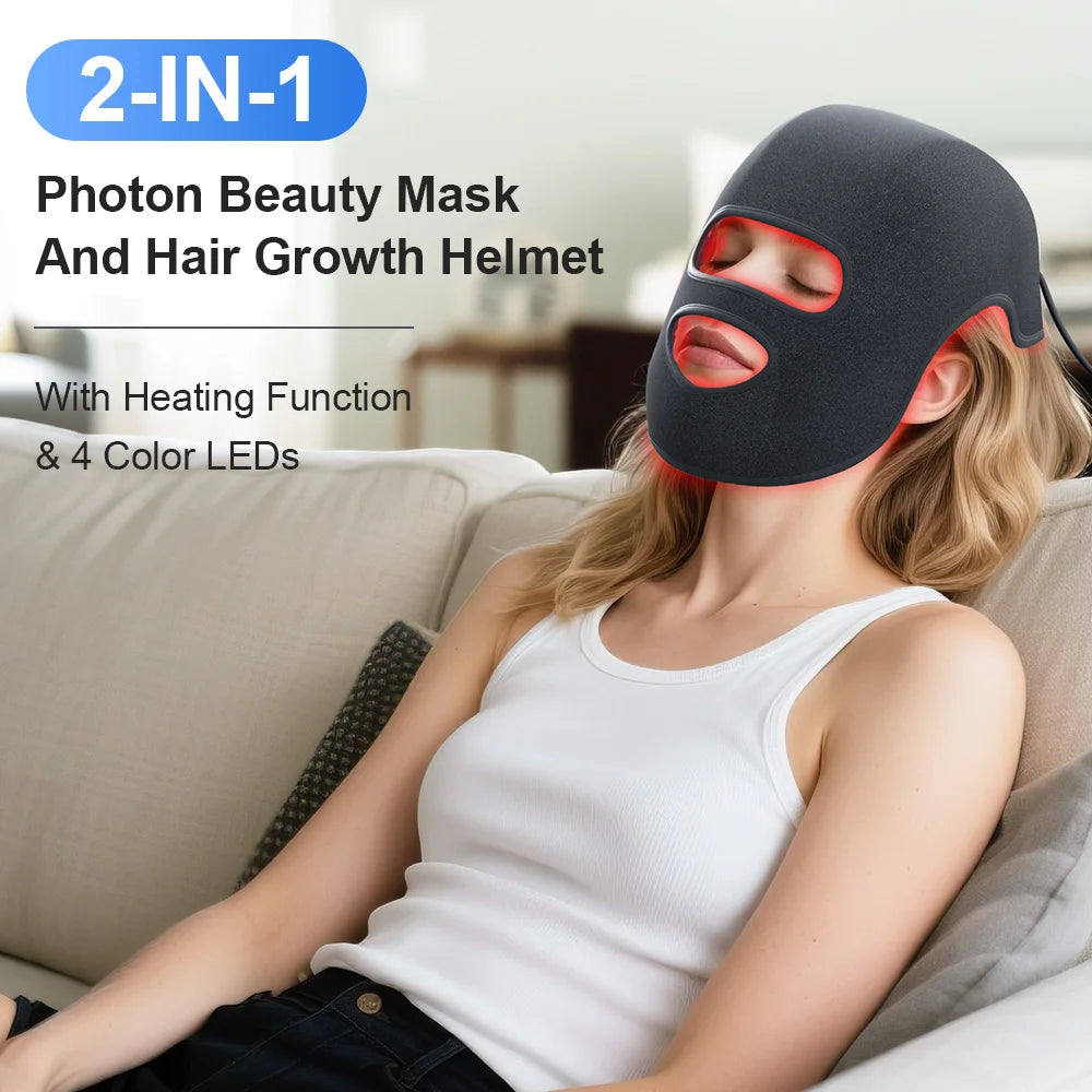4-Color LED Therapy Hat & Face Mask - Red Light 660nm 850nm for Hair Growth & Skin Rejuvenation
