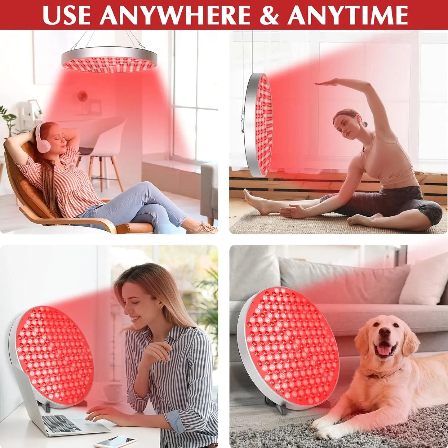 Round Red Light Therapy Lamp with Stand, 660nm 850nm Near Infrared LED Panel for Face Body Skin Care & Muscle Pain Relief