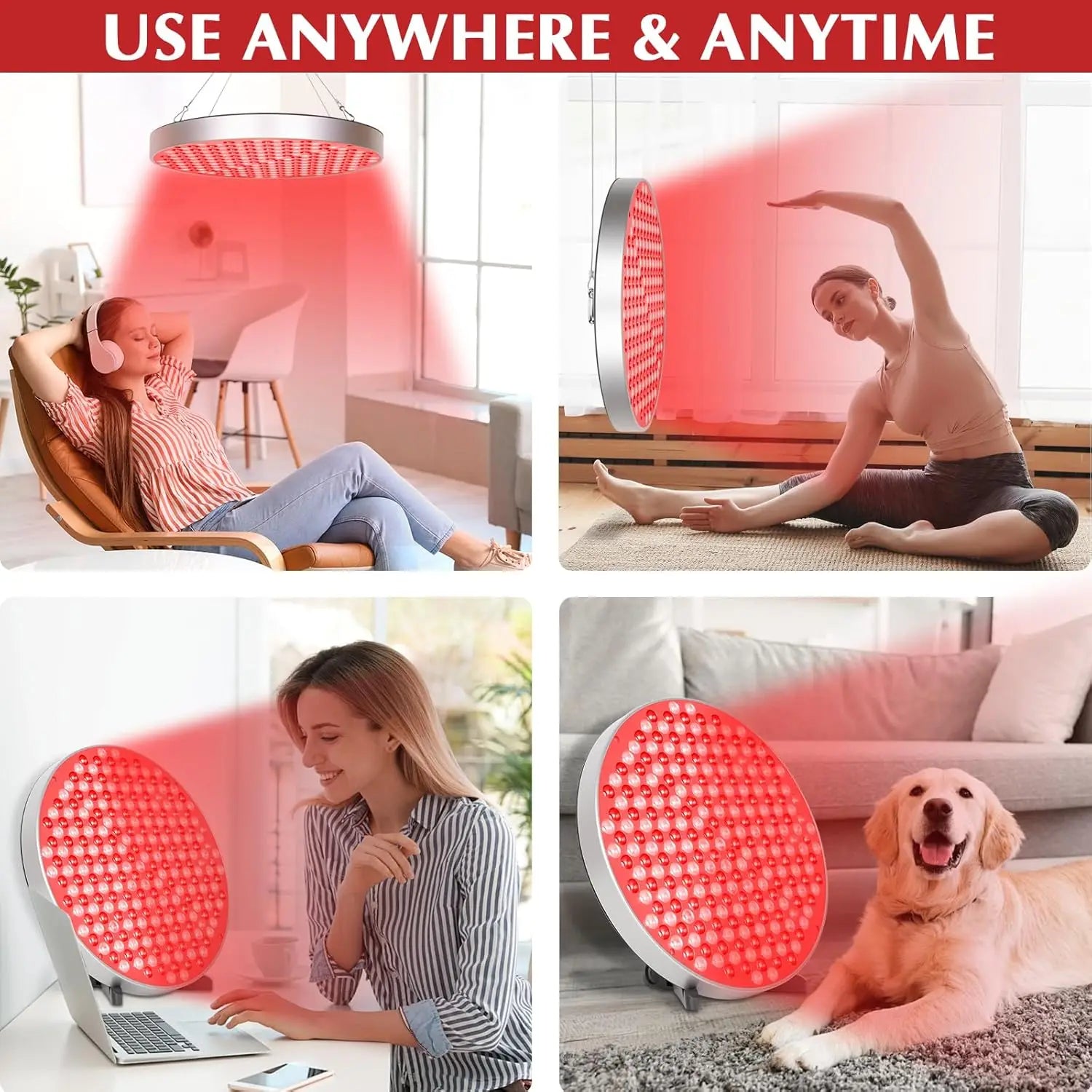 Round Red Light Therapy Lamp with Stand, 660nm 850nm Near Infrared LED Panel for Face Body Skin Care & Muscle Pain Relief