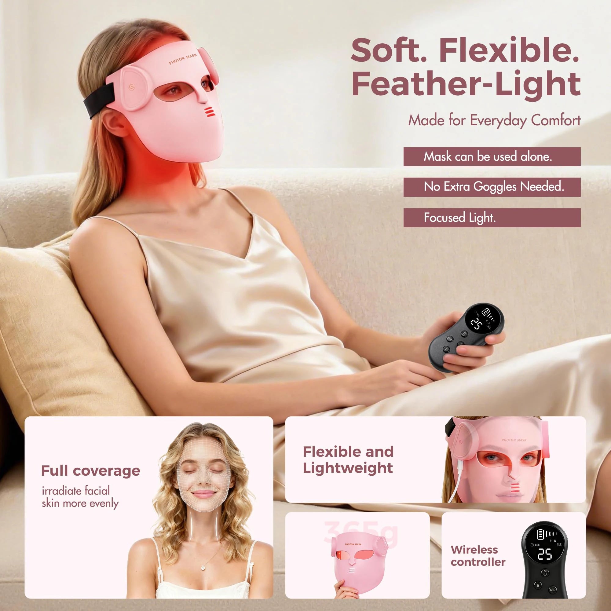 Portable 8-Color LED & Red Light Infrared Therapy Silicone Face Mask - Anti-Aging, Acne & Wrinkle Reduction for Facial Care