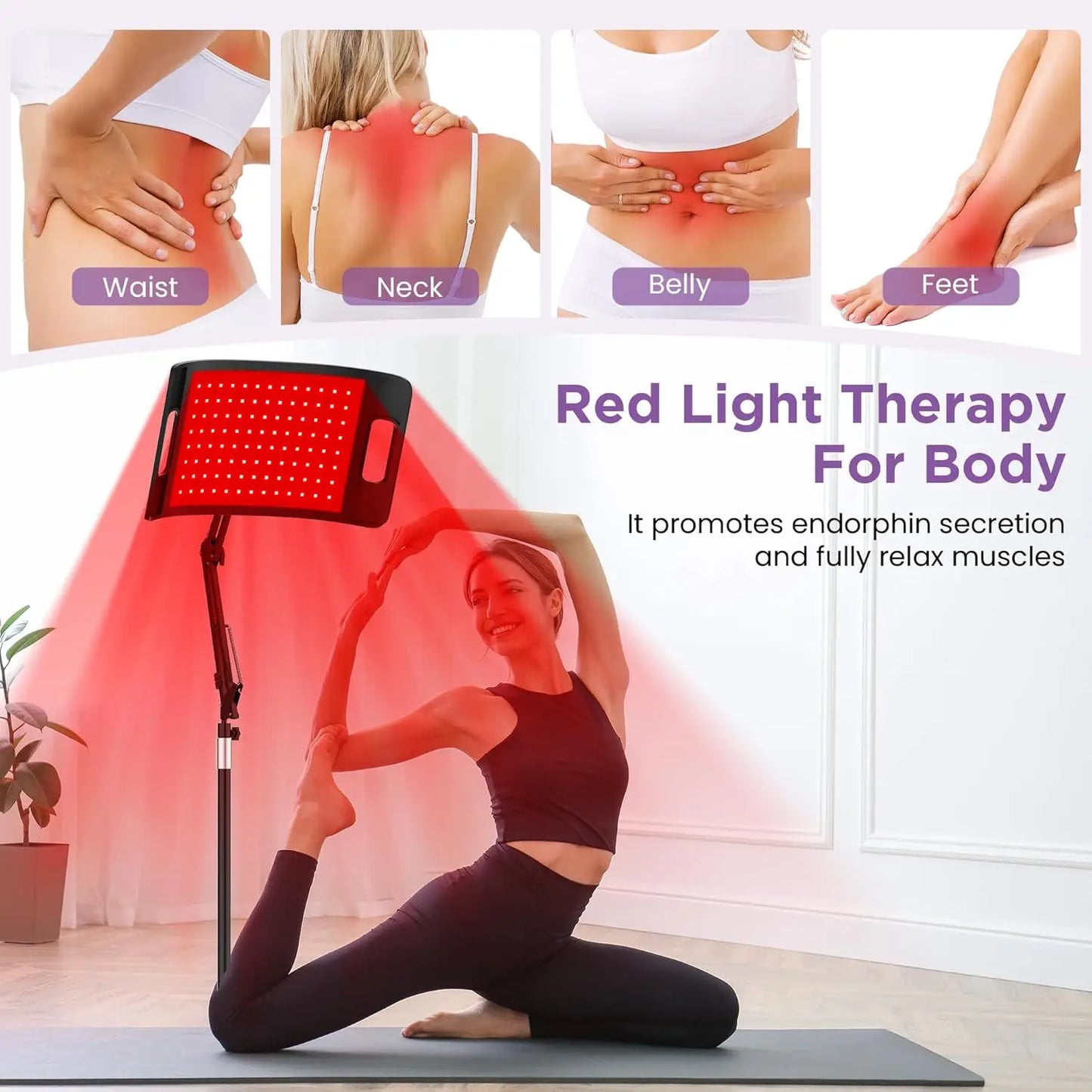 104 LEDs Red Light Therapy Lamp with Floor & Desktop Stands, 660nm 850nm Infrared Device for Face & Full Body Relief