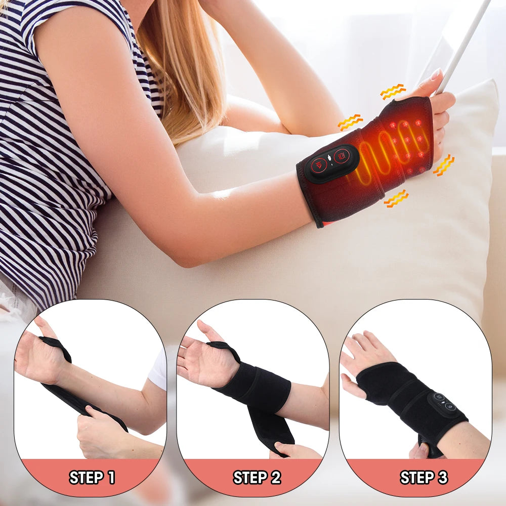 36 LED Red Light Therapy Wrist Wrap, Cordless Heated Vibration Massager for Carpal Tunnel, Arthritis & Joint Pain Relief