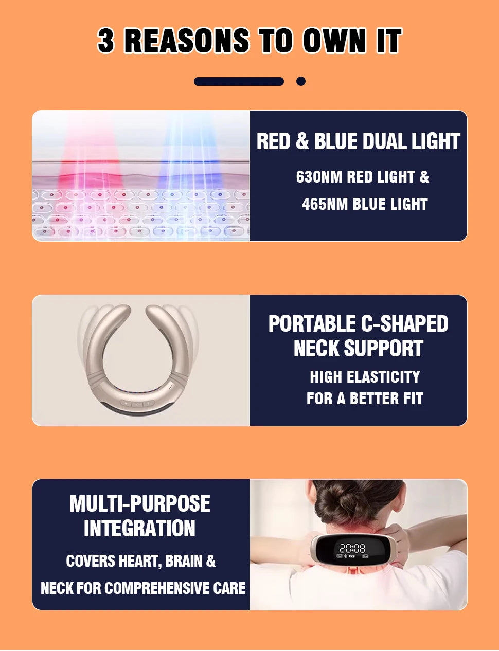 Medical Grade Neck Wearable Laser Therapy Device | 650nm LLLT with 72 Diodes for Blood Pressure & Lipid Management