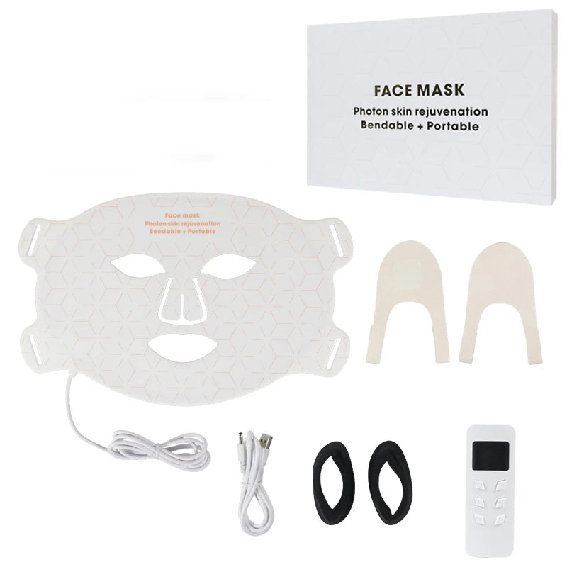 4-Color Silicone LED Face Mask, 850nm Near-Infrared & Red Light Therapy Device, 3000mAh Rechargeable Beauty Mask (240 LEDs)