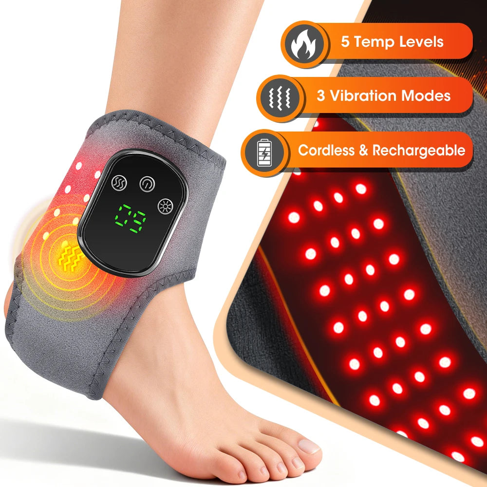 Cordless Red Light Therapy Ankle Massager, 40 Triple-Core 660nm LED Heat Wrap with Vibration for Ankle Pain Relief