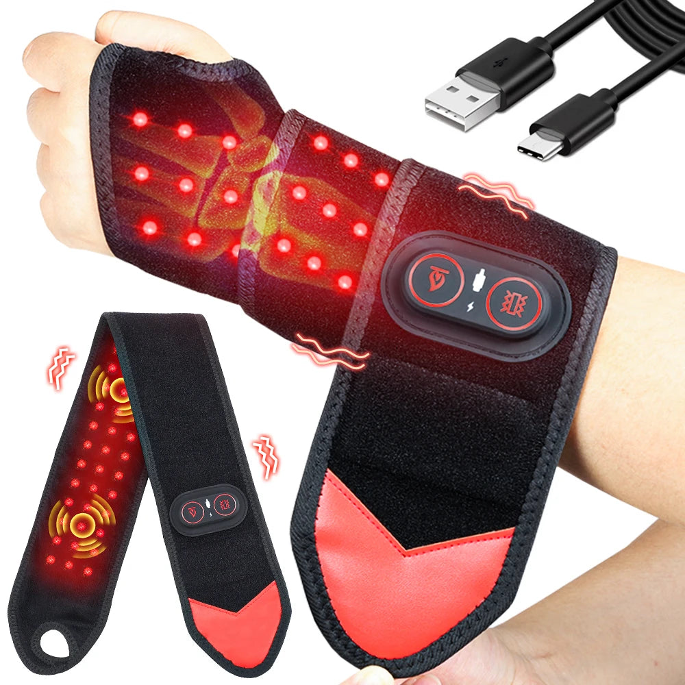 Cordless Red Light Therapy Wrist Wrap, 36 LEDs 660nm 850nm Infrared Heated Massager for Arm Knee Pain Relief (3000mAh)