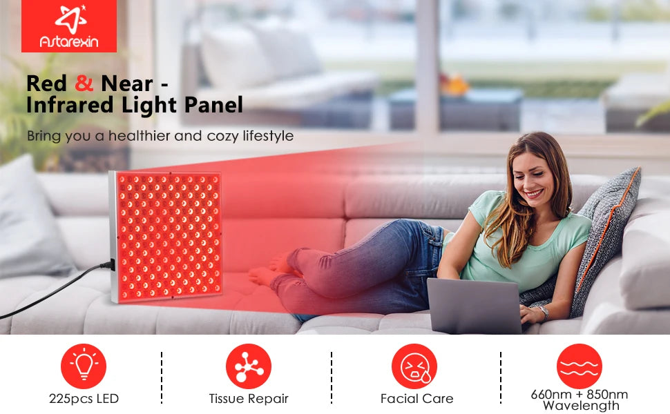 225 LEDs Red Light Therapy Panel, 660nm 850nm Infrared Lamp for Face Anti-Aging & Full Body Muscle Pain Relief (12.2")