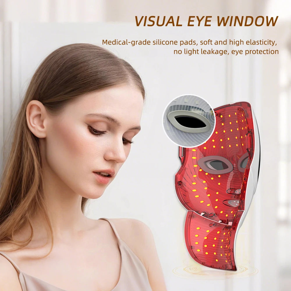 Wireless 7-Color LED Photon Therapy Face & Neck Mask - Rechargeable Facial Lifting & Skin Care Tool for Anti-Aging & Acne