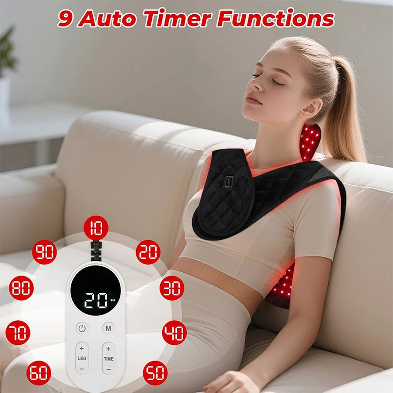 Red Light Therapy Neck & Shoulder Wrap, 660nm 850nm Infrared Shoulder Pad with 5 Heat Levels for Muscle & Joint Pain Relief