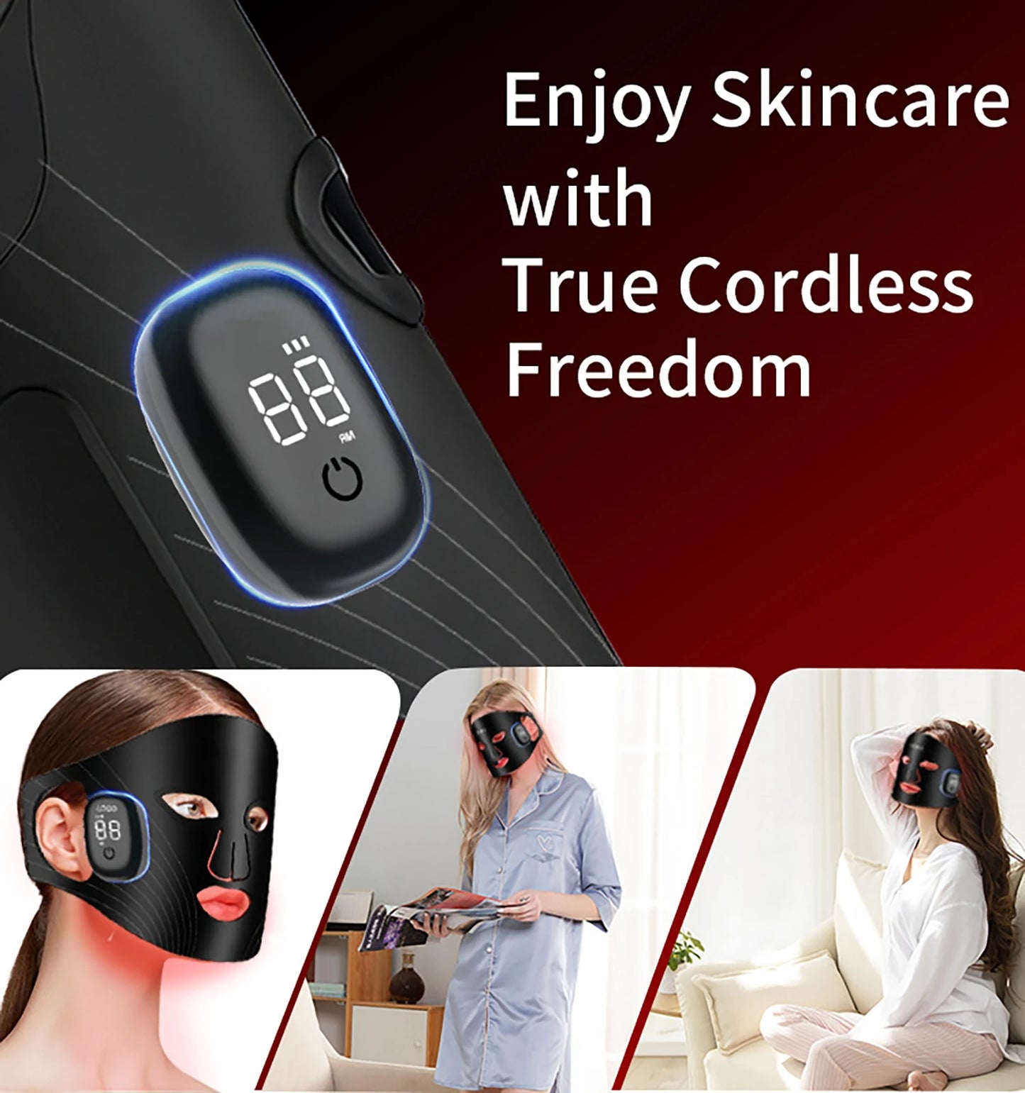 Wireless LED Red Light Therapy Face Mask - Red, Infrared, Blue & Yellow Light - 72 LEDs, Rechargeable for Anti-Aging & Balanced Skin