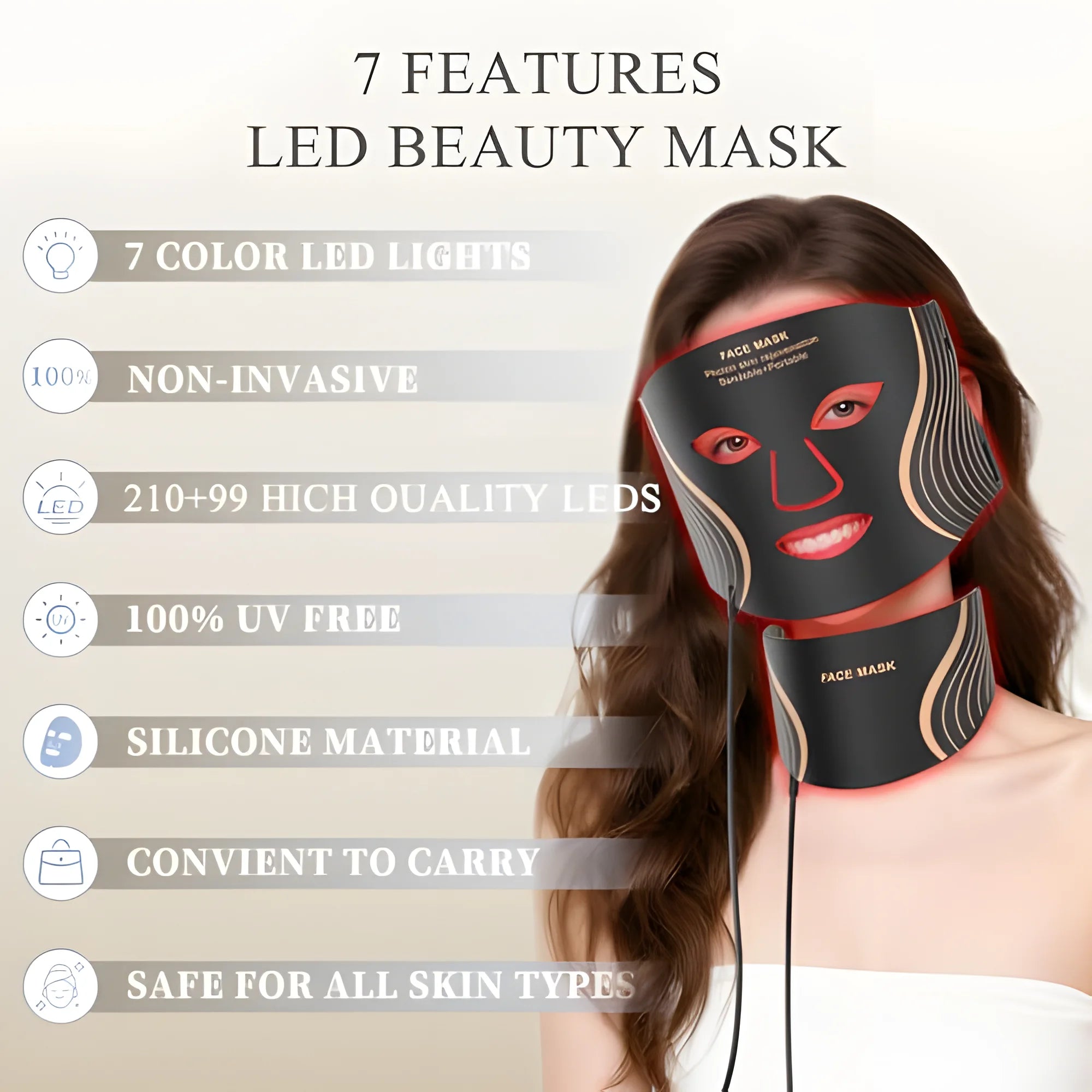 7 Color Silicone LED Face Mask, 309 LEDs Red Light Therapy Device for Anti-Aging, Skin Rejuvenation & Wrinkle Removal