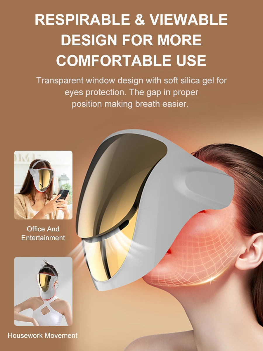 Professional 807 LED Face & Neck Light Therapy Mask - Infrared & 3-Color Therapy for Anti-Aging & Acne