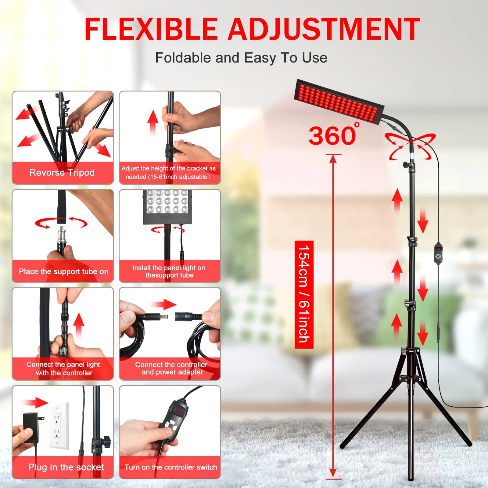 Dual Chip Red Light Therapy Lamp with Stand, 660nm 850nm Infrared Device with Pulse Mode for Pain Relief & Skin Care