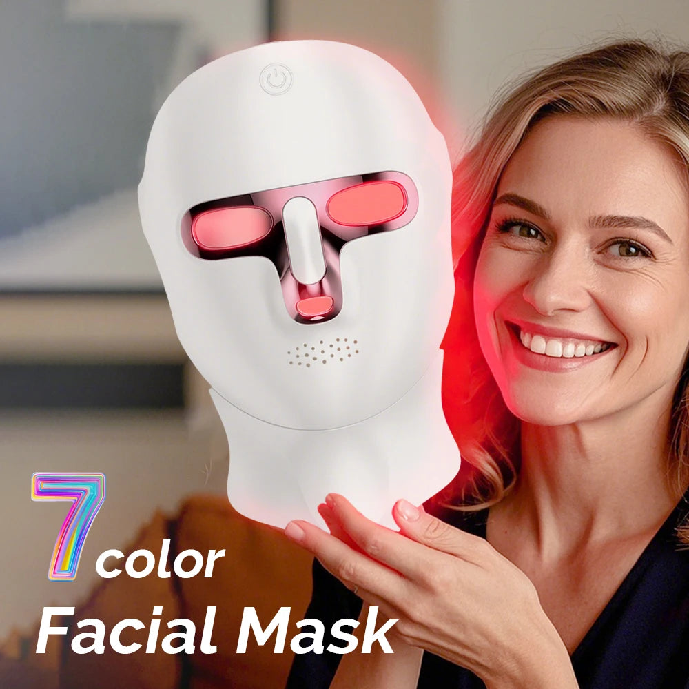 Wireless 7-Color LED Photon Therapy Face & Neck Mask - Rechargeable Facial Lifting & Skin Care Tool for Anti-Aging & Acne