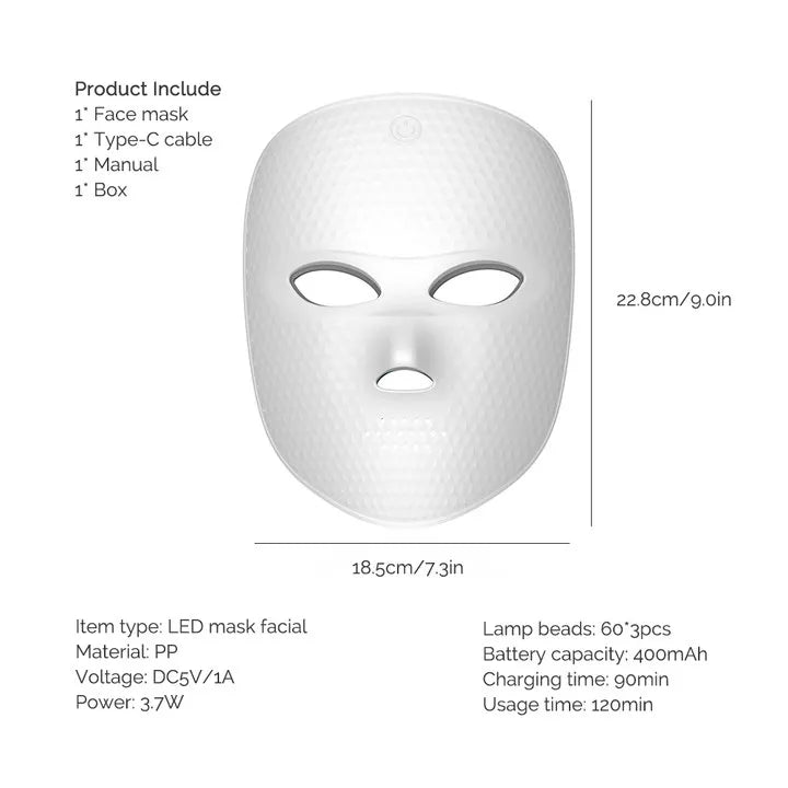 7 Colors LED Light Therapy Face Mask - Photon Rejuvenation & Skin Brightening Facial Care Tool - Home Use Beauty Device