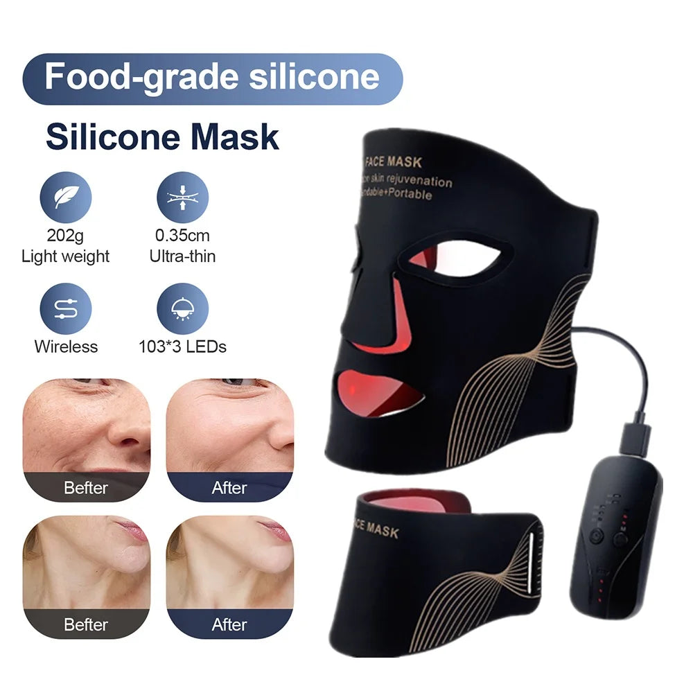 7-Color Silicone LED Face & Neck Therapy Mask - Professional Red Light Therapy for Skin Rejuvenation