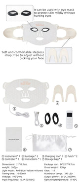 4-Color LED & Near Infrared Silicone Face & Neck Mask - Anti-Aging, Rejuvenation & Skin Repair for Home SPA