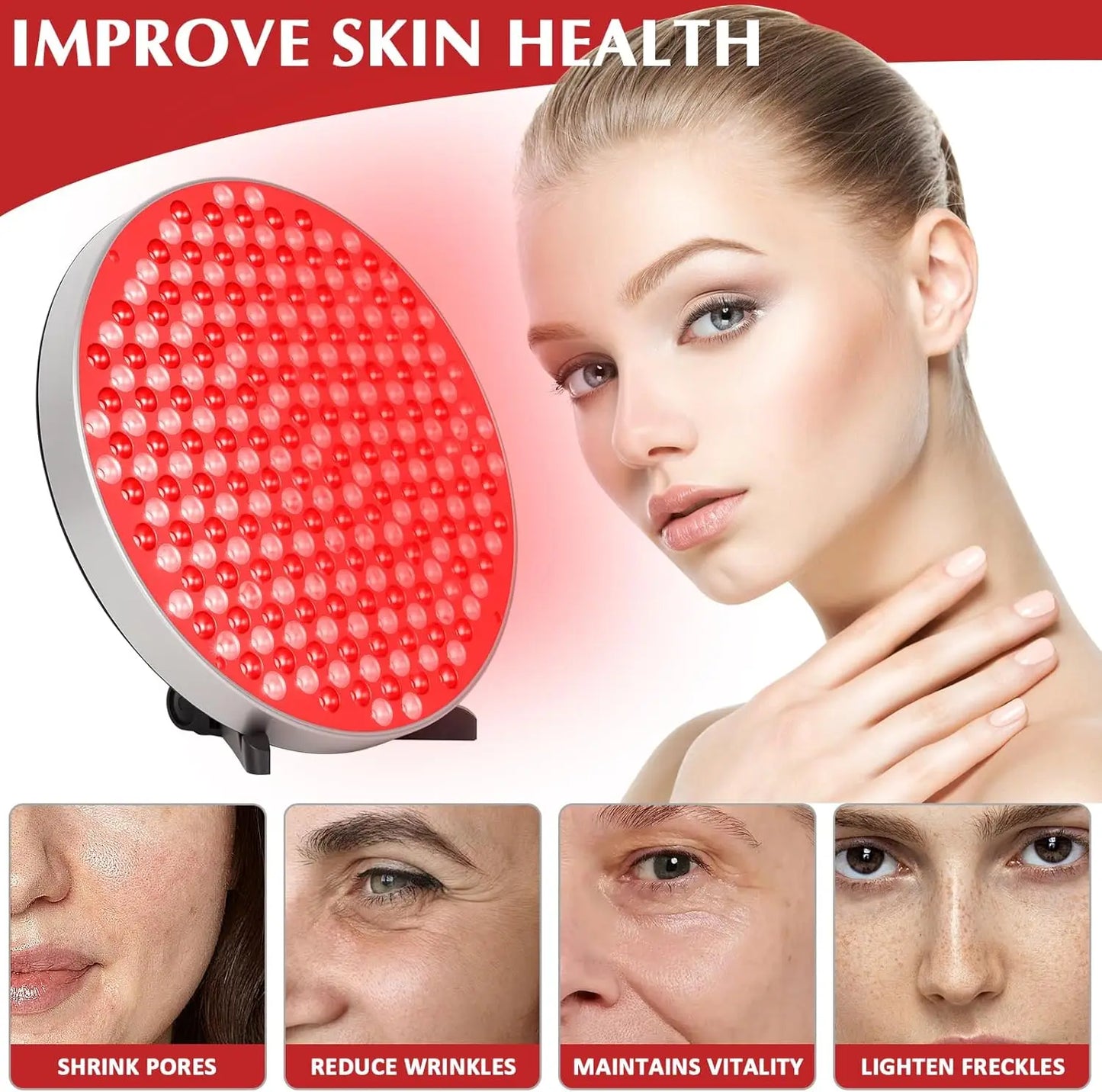Round Red Light Therapy Lamp with Stand, 660nm 850nm Near Infrared LED Panel for Face Body Skin Care & Muscle Pain Relief
