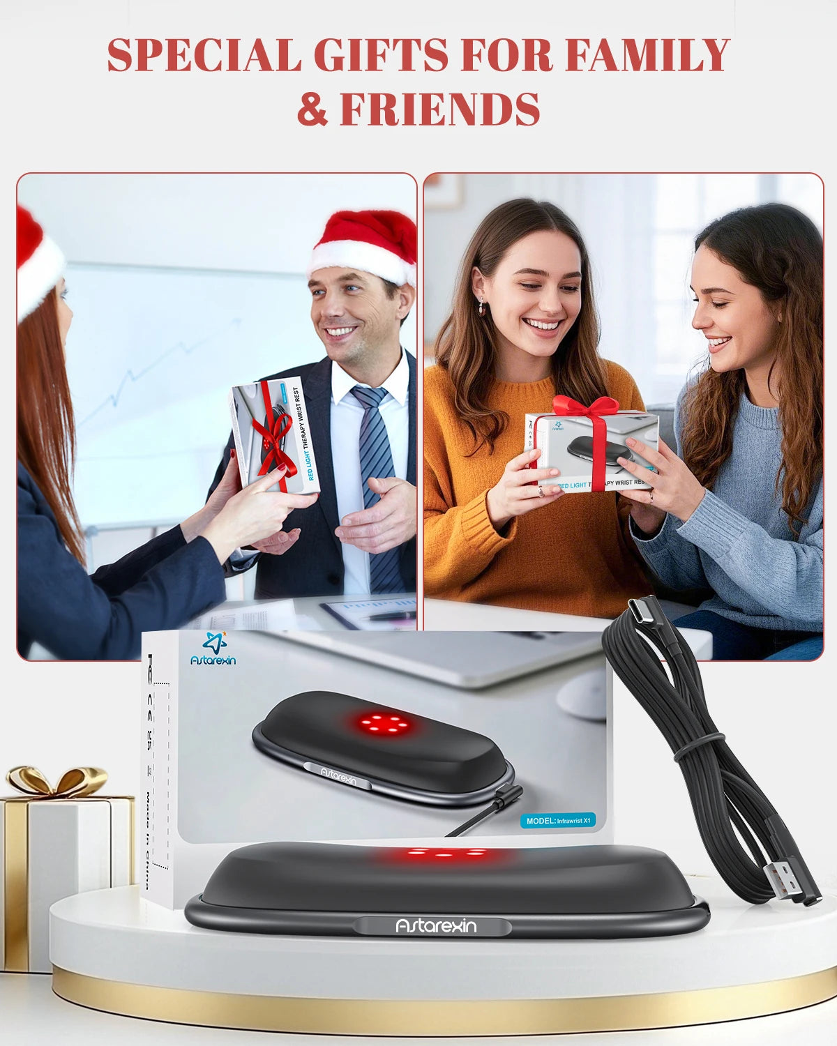 Red Light Therapy Wrist Rest for Mouse & Keyboard, 660nm 850nm Infrared Ergonomic Silicone Pad for Tenosynovitis Relief