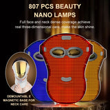 Professional 807 LED Face & Neck Light Therapy Mask - Infrared & 3-Color Therapy for Anti-Aging & Acne