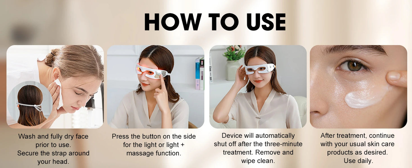 Red Light Therapy Eye Massager, Vibration LED Eye Mask for Dark Circles, Fine Lines & Wrinkle Removal Beauty Device