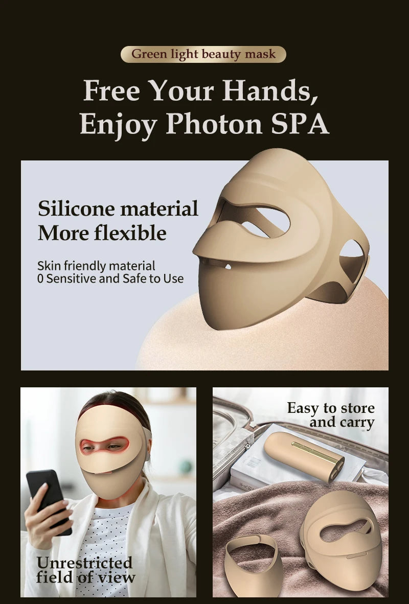 Infrared LED Face & Neck Mask - 676 Beams Red & Green Light Therapy for Dark Spots & Anti-Aging