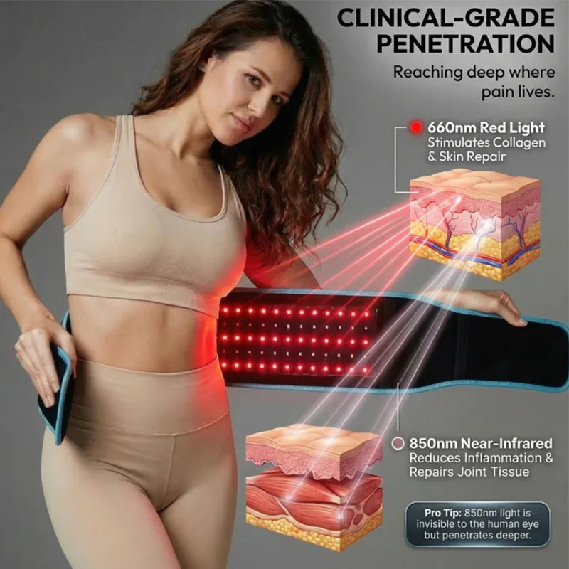 660nm 850nm Red Light Therapy Belt, 3-in-1 Chip Infrared Wrap for Back Shoulder Muscle Pain Relief & Recovery