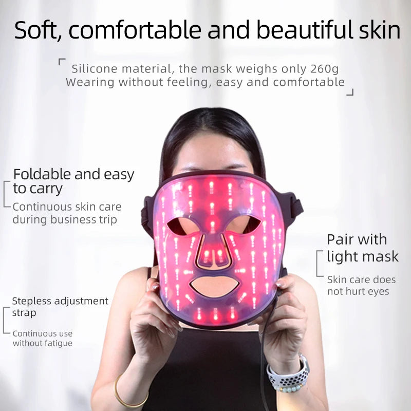4-Color Silicone LED Face Mask, 850nm Near-Infrared & Red Light Therapy Device, 3000mAh Rechargeable Beauty Mask (240 LEDs)
