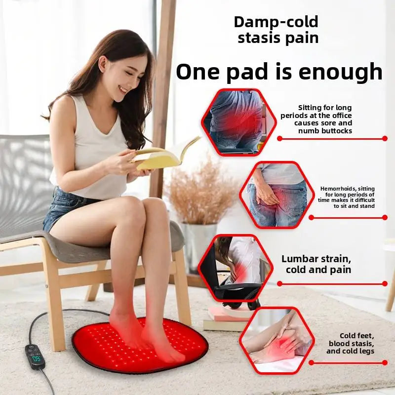 3-in-1 Red Light Therapy Pad, 128 LEDs Infrared Heat Cushion for Foot Waist & Hip Pain Relief, Cordless & Rechargeable