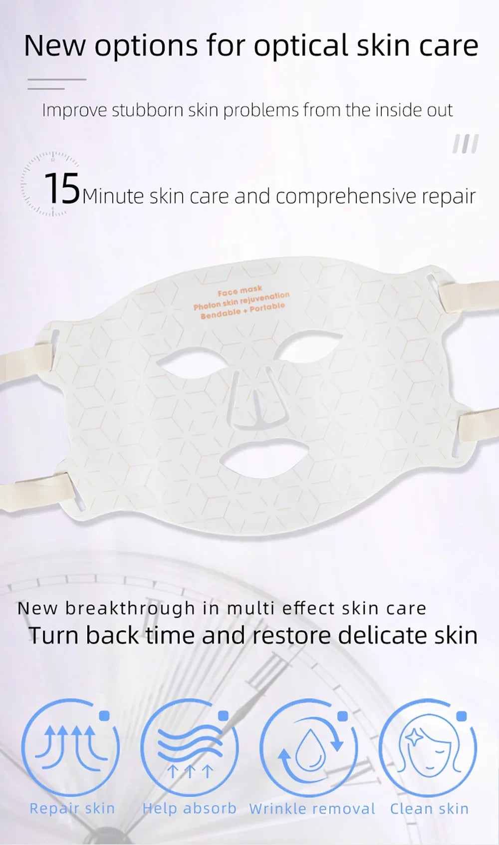 4-Color LED & Near Infrared Silicone Face & Neck Mask - Anti-Aging, Rejuvenation & Skin Repair for Home SPA