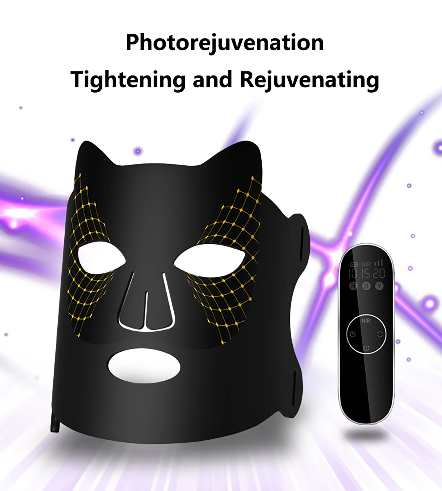 4-Color LED & Near Infrared Light Therapy Face Mask - 192 LEDs, Rechargeable with Timer - Anti-Aging & Balanced Skin for Home & Travel
