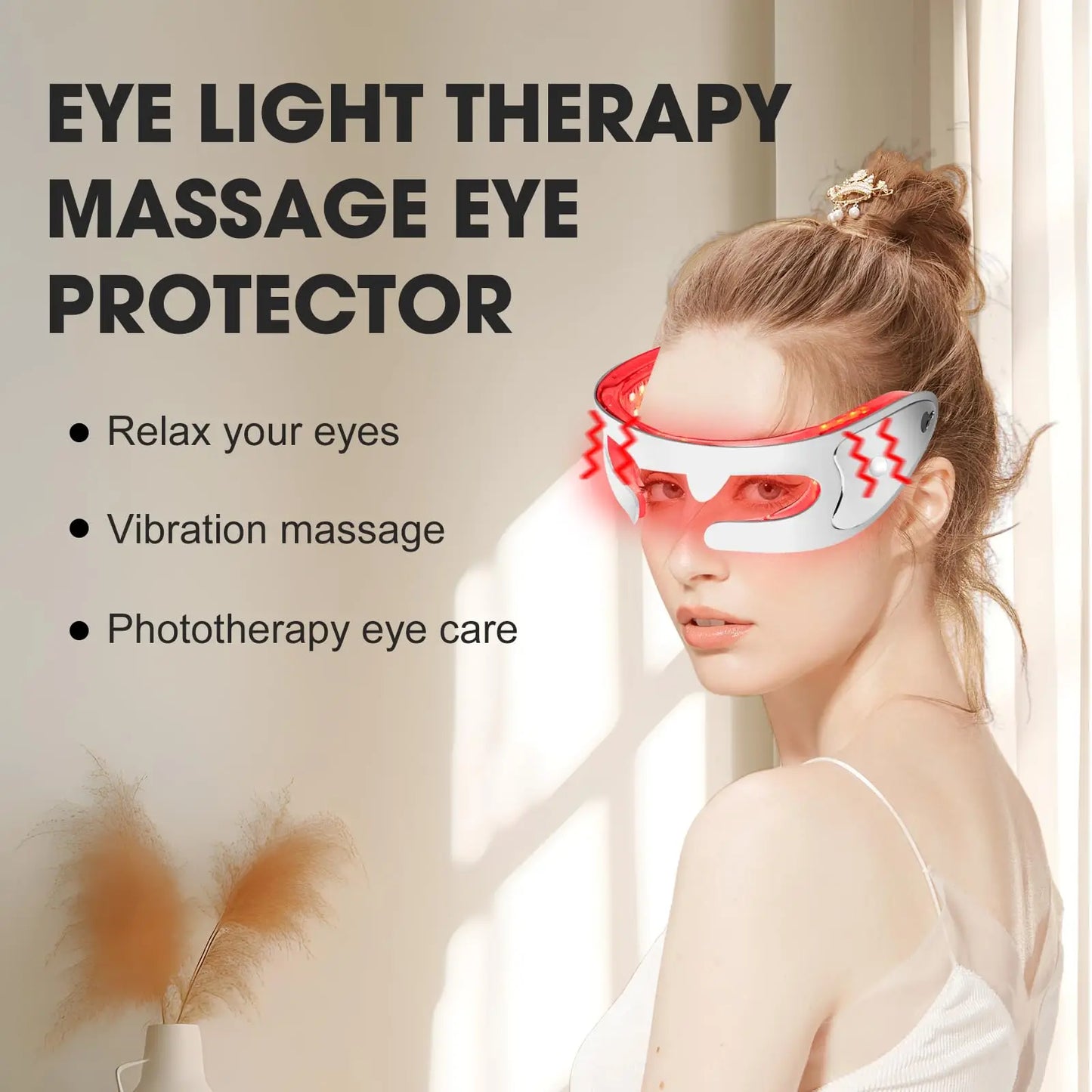 Red Light Therapy Eye Massager, Vibration LED Eye Mask for Dark Circles, Fine Lines & Wrinkle Removal Beauty Device