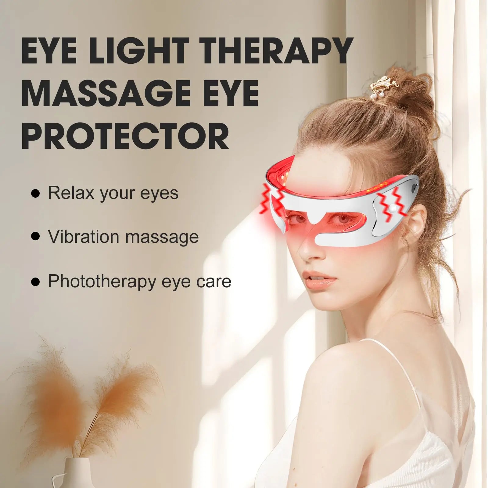Red Light Therapy Eye Massager, Vibration LED Eye Mask for Dark Circles, Fine Lines & Wrinkle Removal Beauty Device