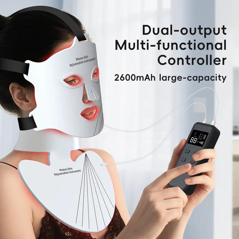 8-Color LED Face & Neck Light Therapy Mask - Professional Red Light & NIR Therapy for Anti-Aging