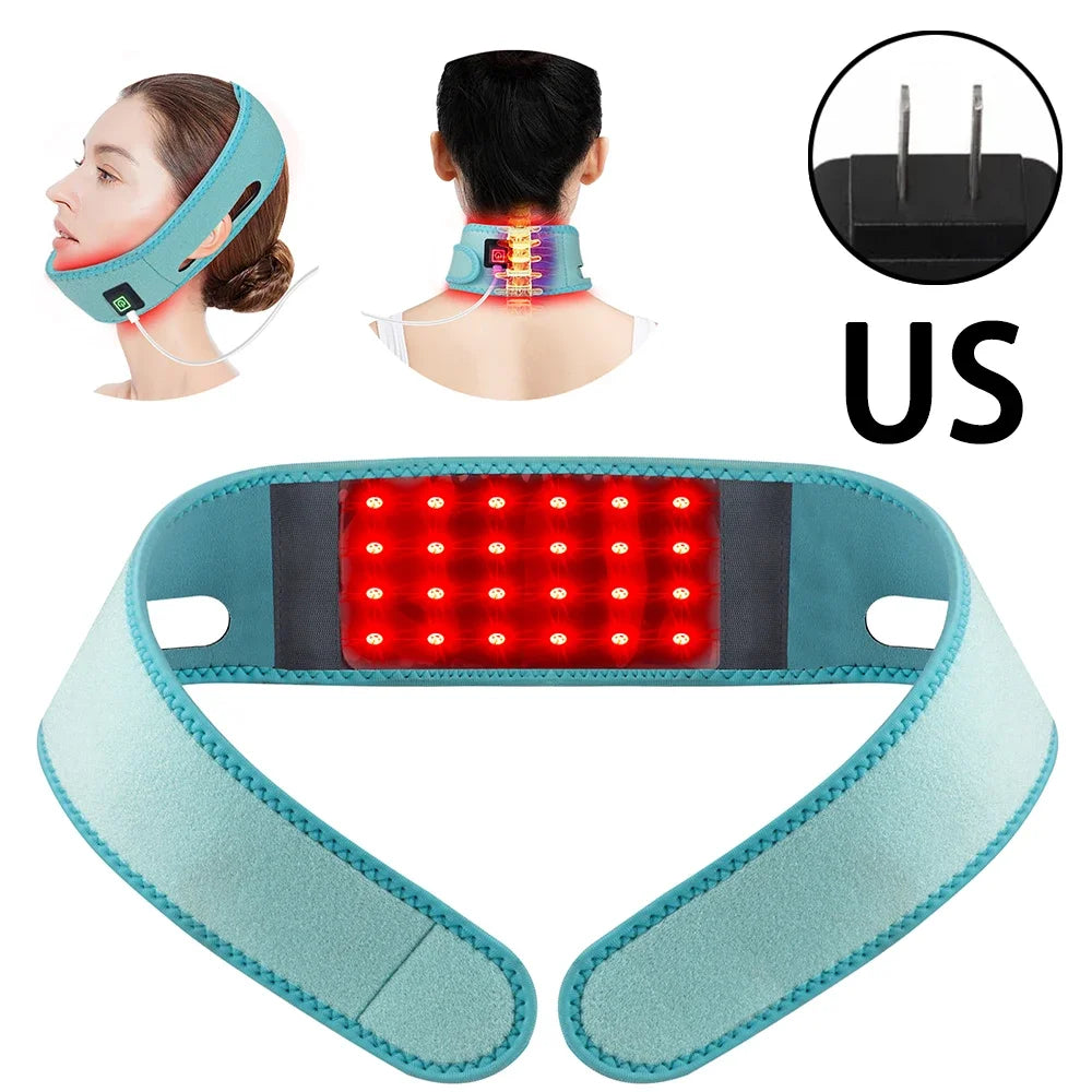 72 LEDs Red Light Therapy Neck Wrap, 660nm 850nm Infrared Chin Lifting Belt for Skin Firming & Neck Pain Relief