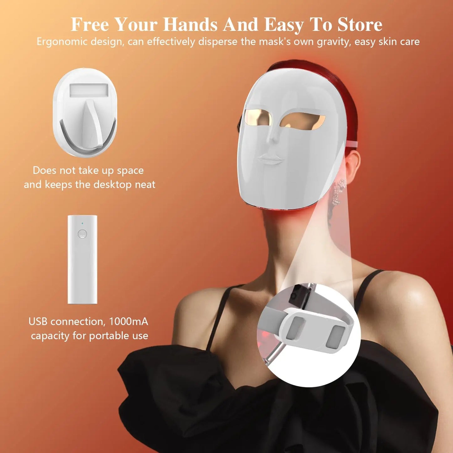 Wireless 3-Color LED Light Therapy Face Mask - Anti-Aging, Acne Treatment & Skin Brightening Device - 1200 Lamp Beads for Home Use